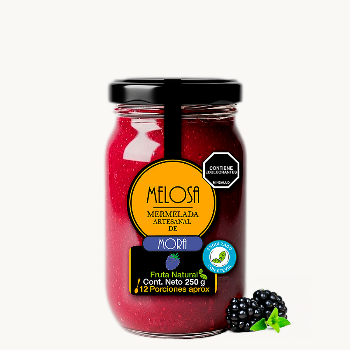 Mermelada artesanal de Mora con Stevia 250 gr.