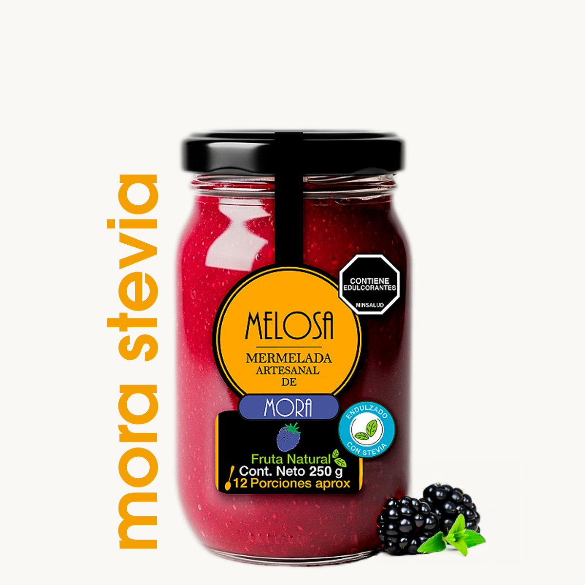 Mermelada artesanal de Mora con Stevia 250 gr.